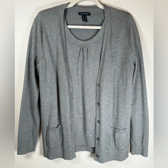 Lands End Sweater Set Cotton Blend Cardigan and short sleeve Womens Size Medium - Picture 1 of 10